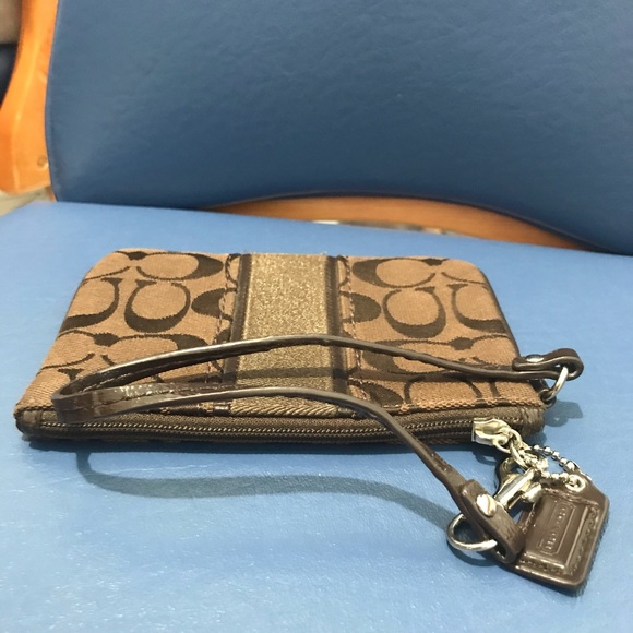 Coach brown signature w/leather trim wristlet - Picture 13 of 14